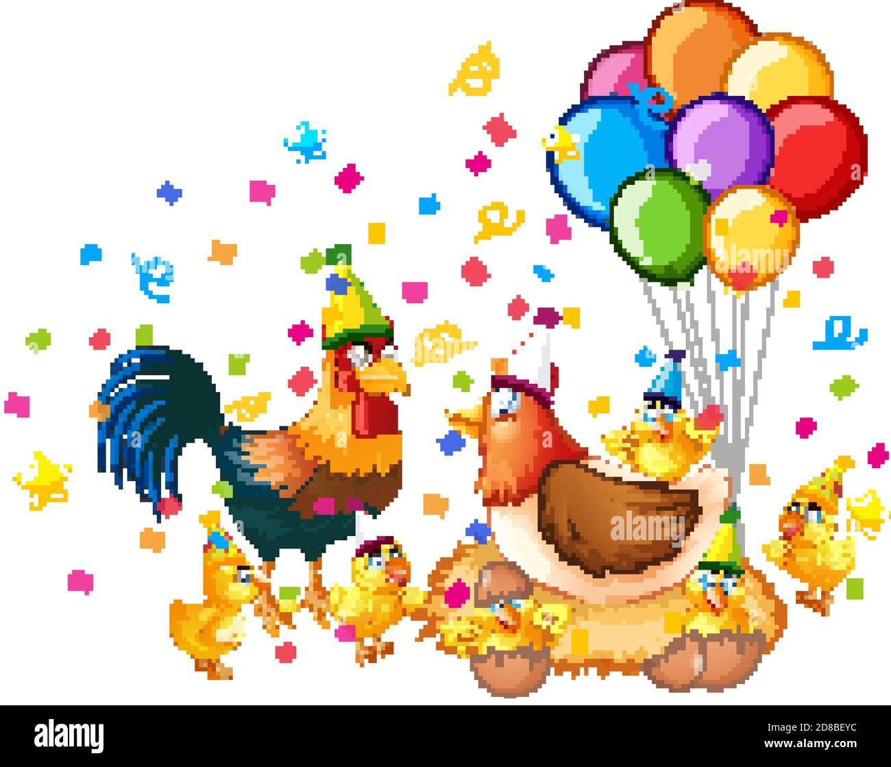 Chicken family in party theme isolated on white background illustration Stock Vector
