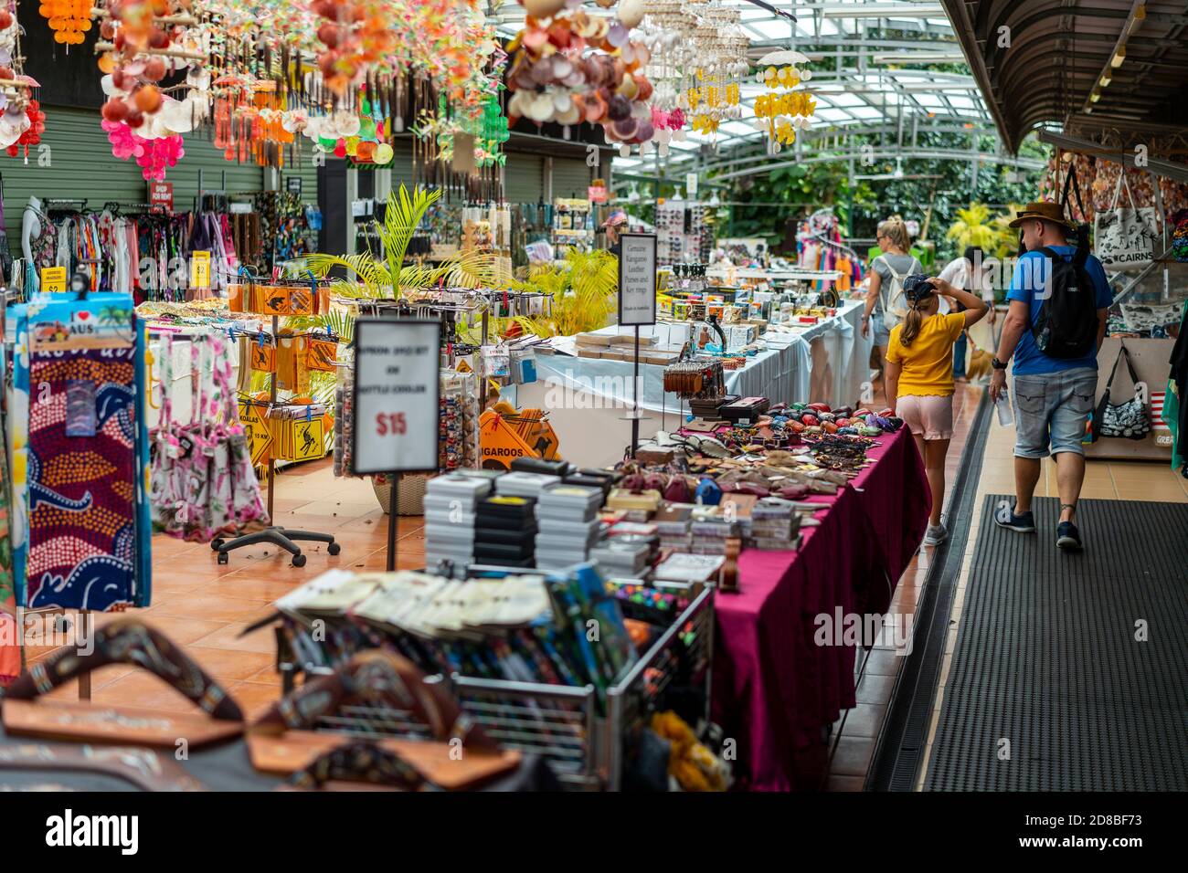 Stalls inside Kuranda Markets, Kuranda Village Atherton Tablelands, North Queensland, Australia Stock Photo