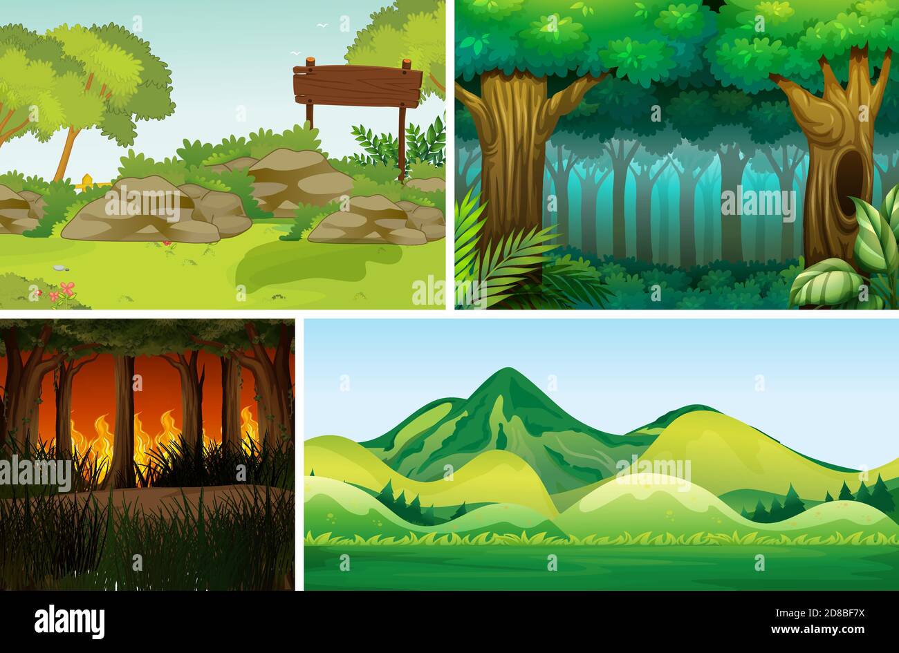 Four different natural disaster scenes of forest cartoon style illustration  Stock Vector Image & Art - Alamy