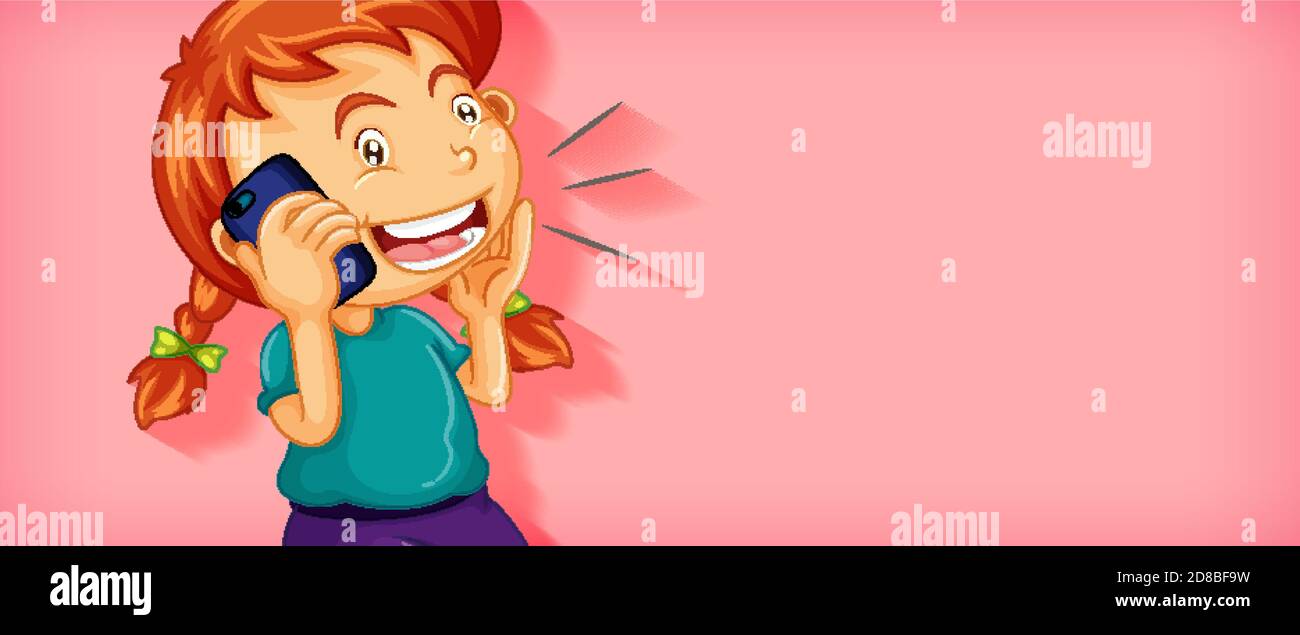 Cute Girl Talking On The Phone Cartoon Character Isolated Illustration 