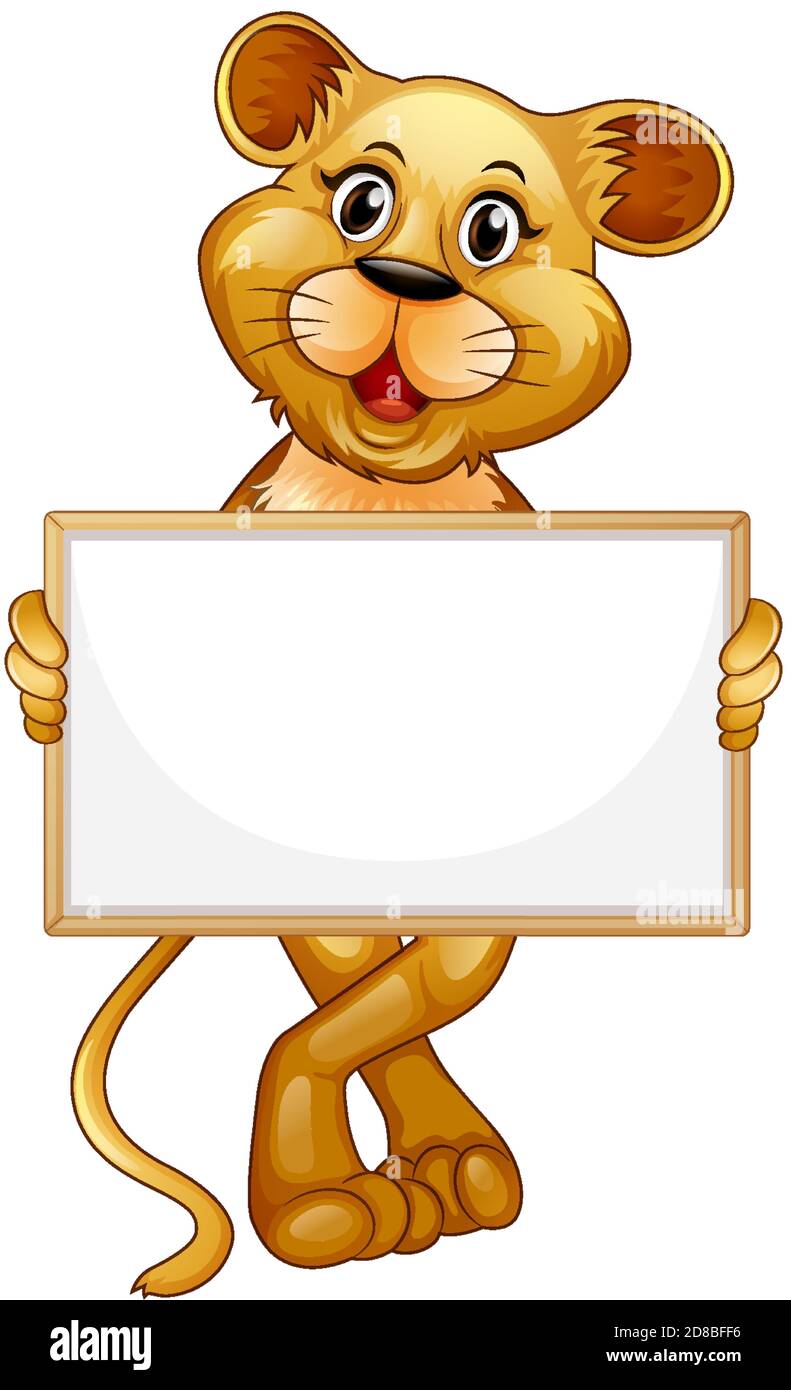 Blank sign template with cute tiger on white background illustration ...