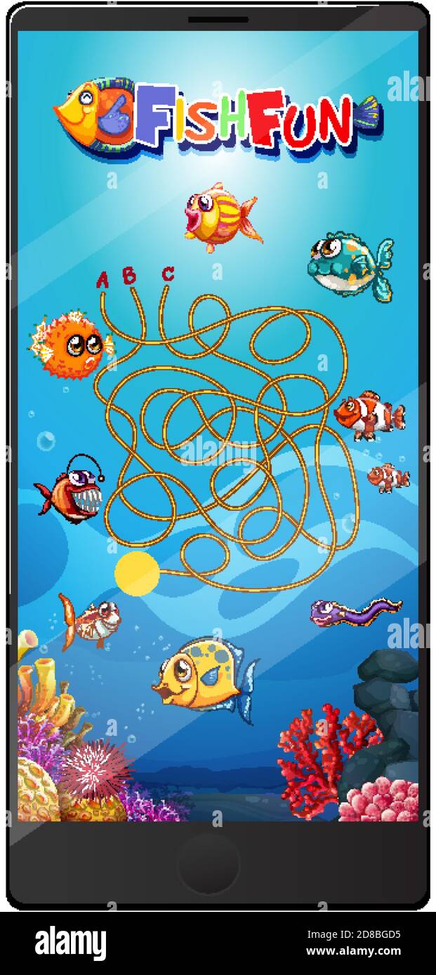 Underwater fish game on tablet screen illustration Stock Vector Image ...