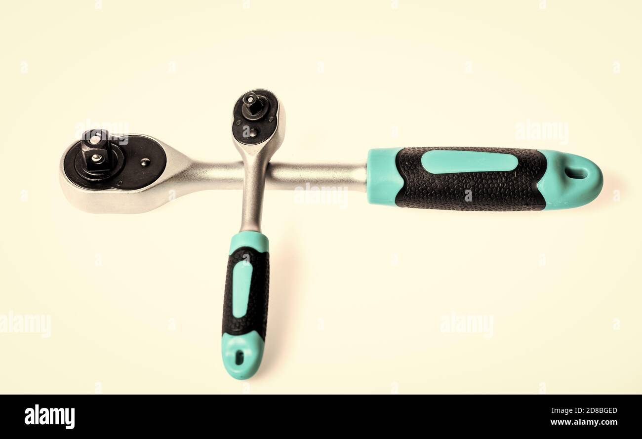 Knob for socket wrench nut ratchet close up. Steel made with no skid