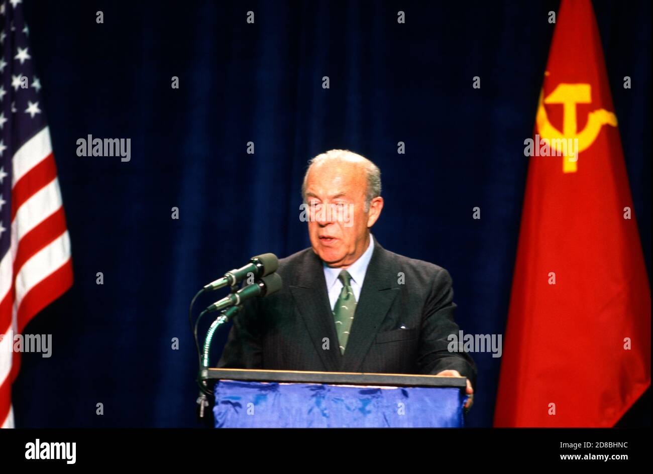 United States Secretary of State George P. Shultz answers reporter's ...