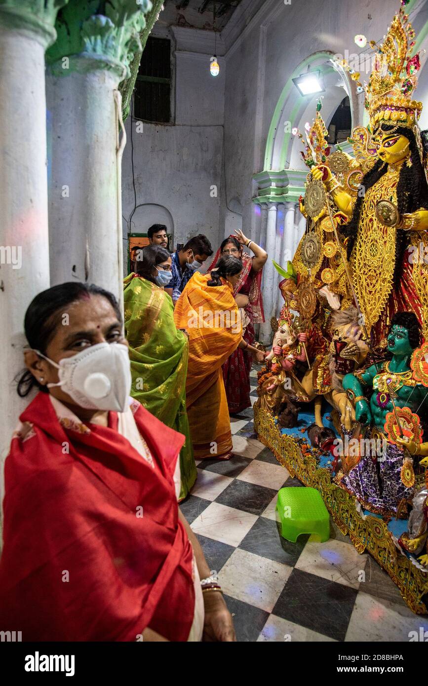 Kolkata, India. 26th Oct, 2020. Different moments of Debi Baron rituals