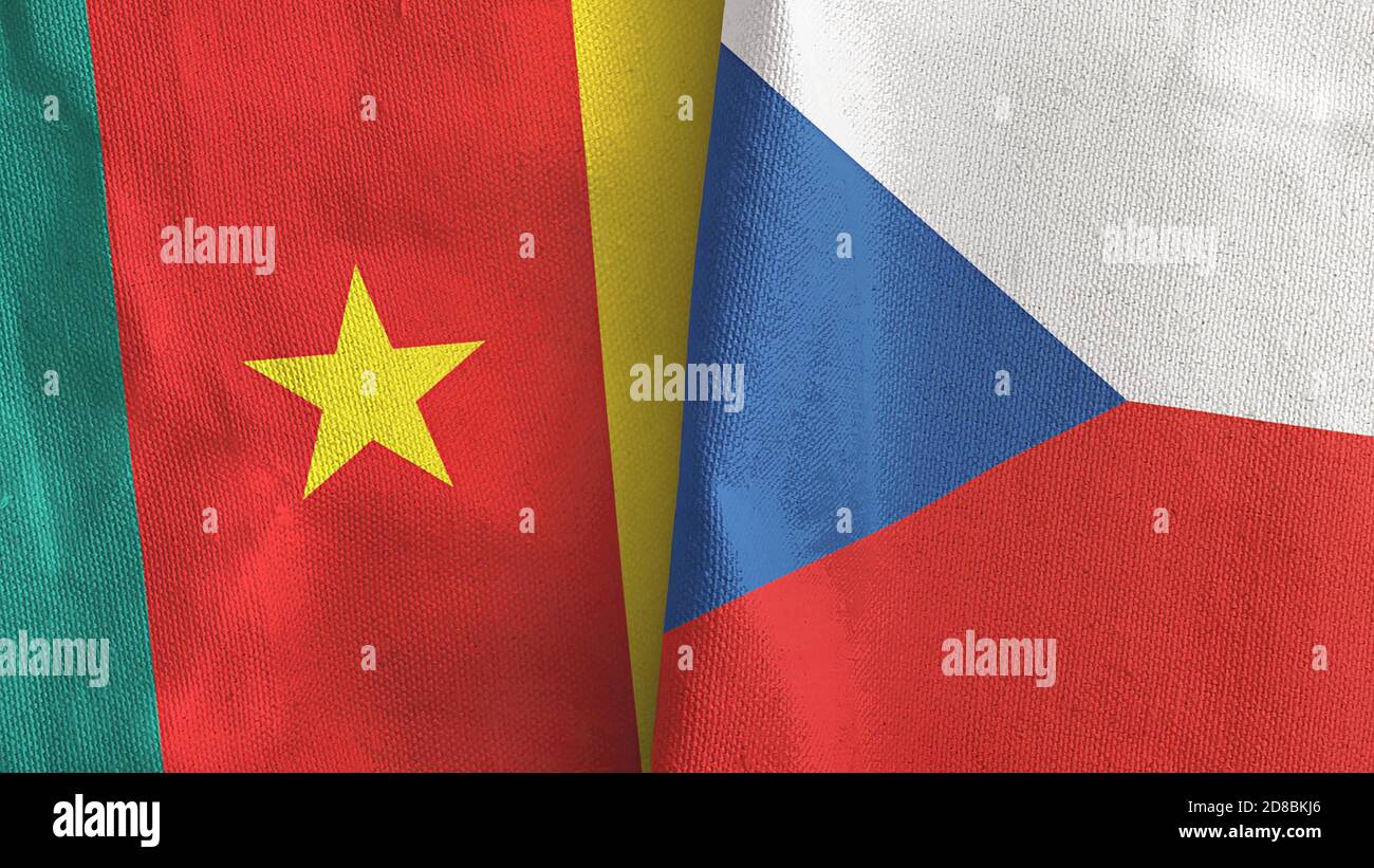 Czech Republic and Cameroon two flags textile cloth 3D rendering Stock Photo