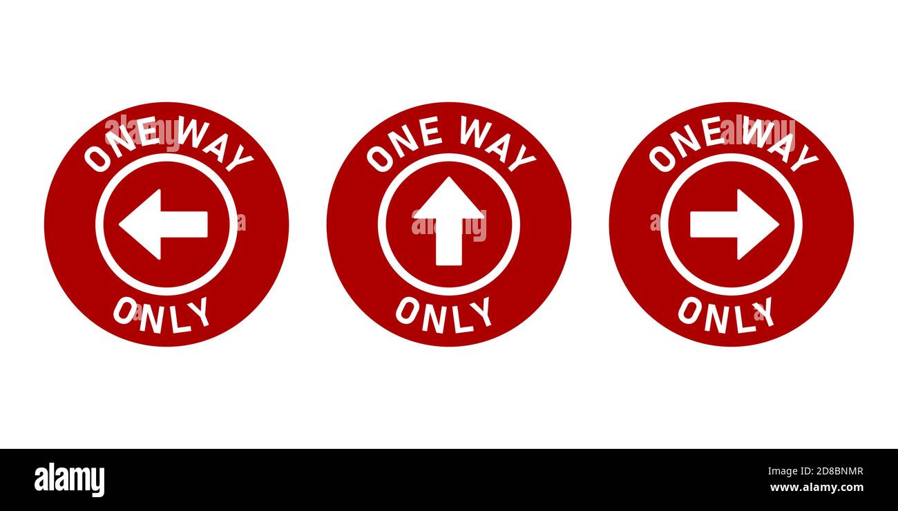 Set of One Way Only Round Floor Marking Sticker Icon with Direction