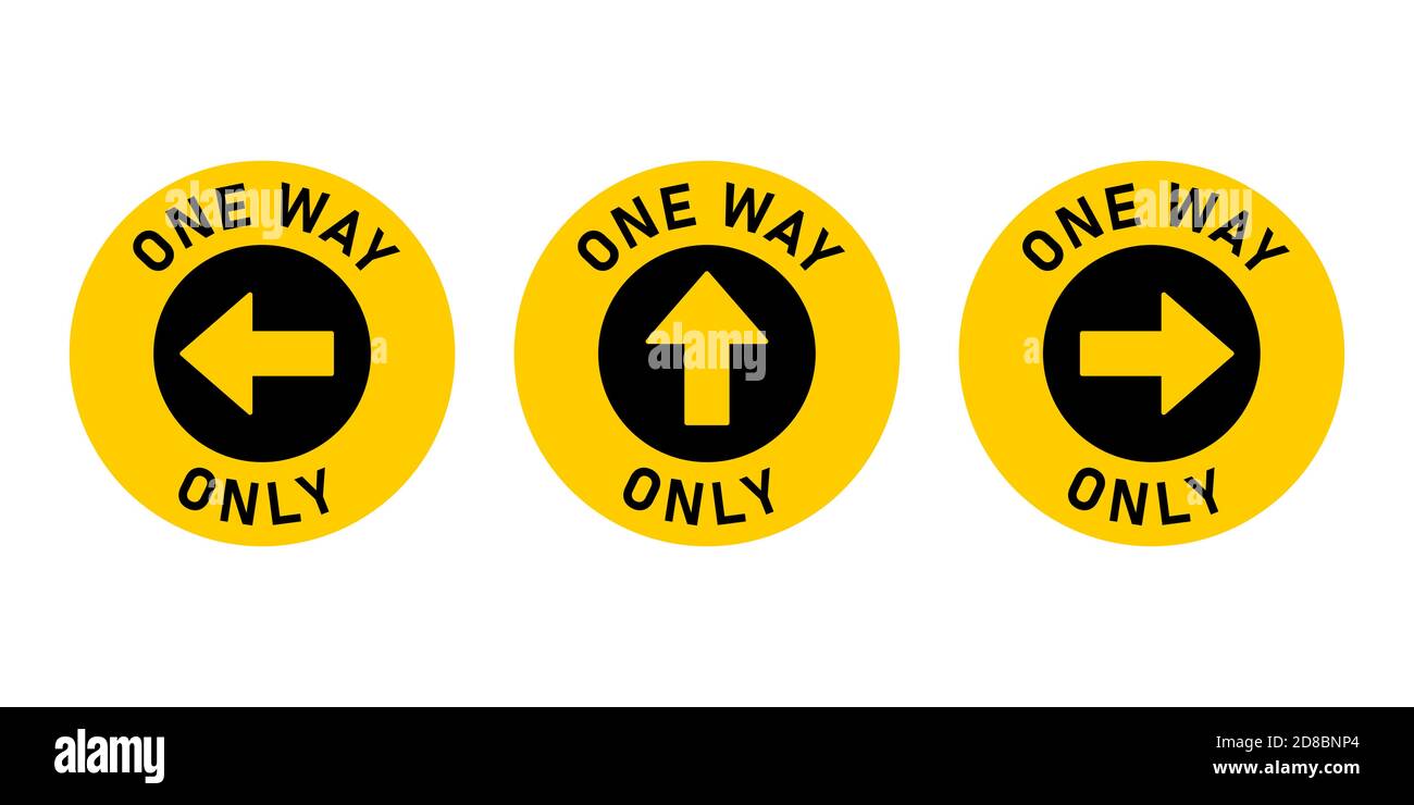 Set of One Way Only Round Floor Marking Sticker Icon with Direction