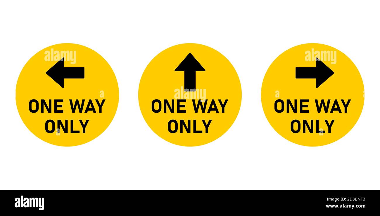 Set of One Way Only Round Floor Marking Sticker Icon with Direction