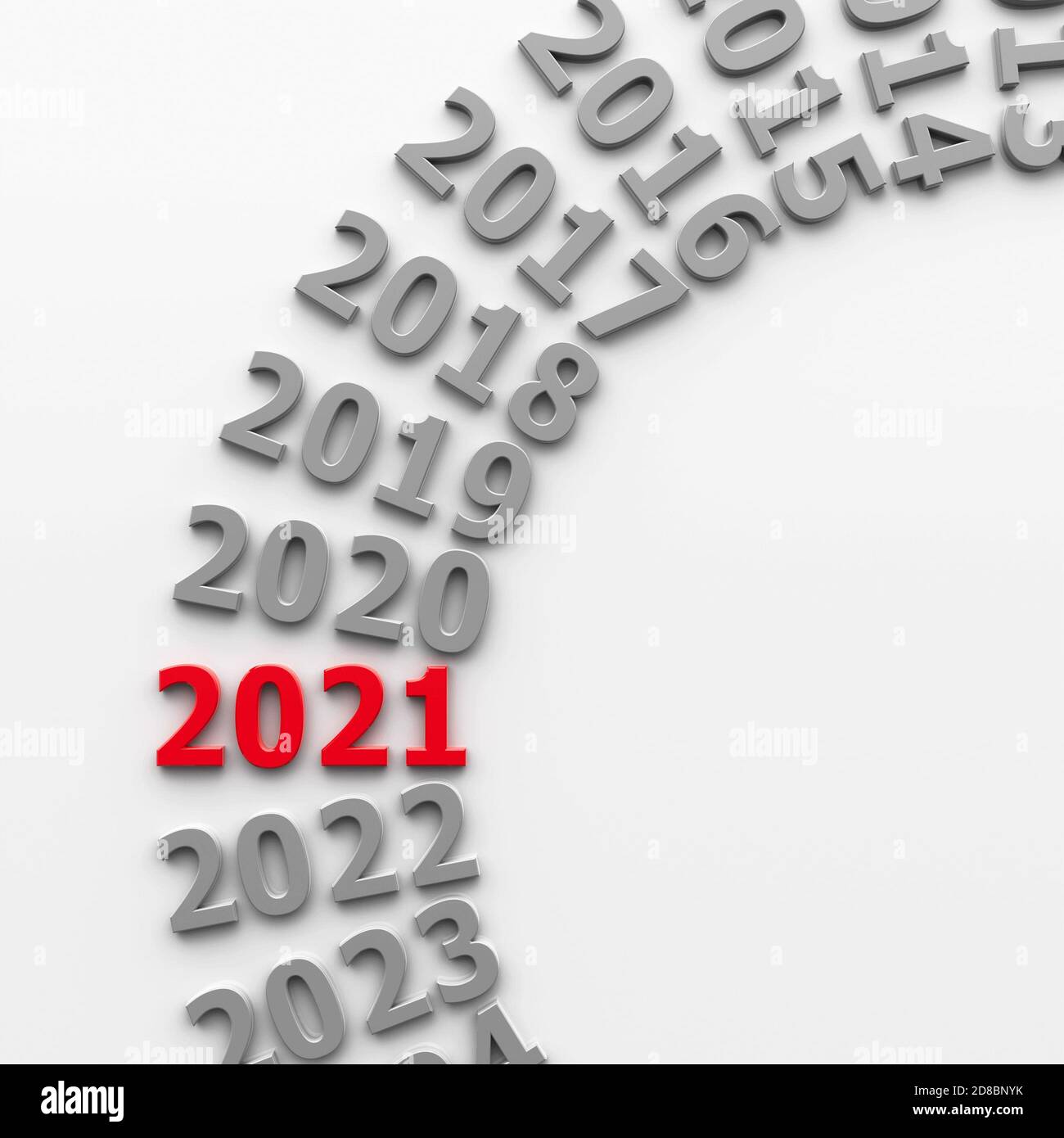 2021 past in the circle represents the new year 2021, three-dimensional rendering, 3D illustration Stock Photo