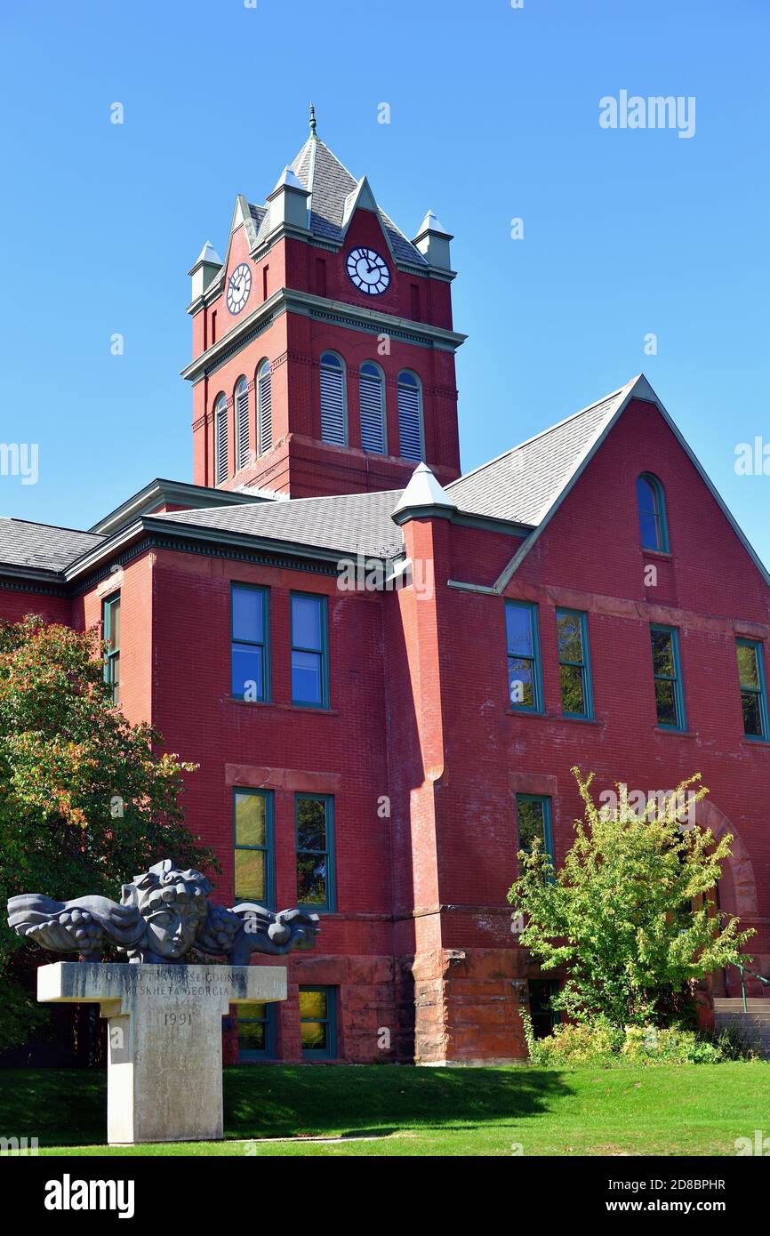 Traverse City, Michigan, USA. The Grand Traverse County Courthouse with its distinctive clocktower near downtown Traverse City. Stock Photo