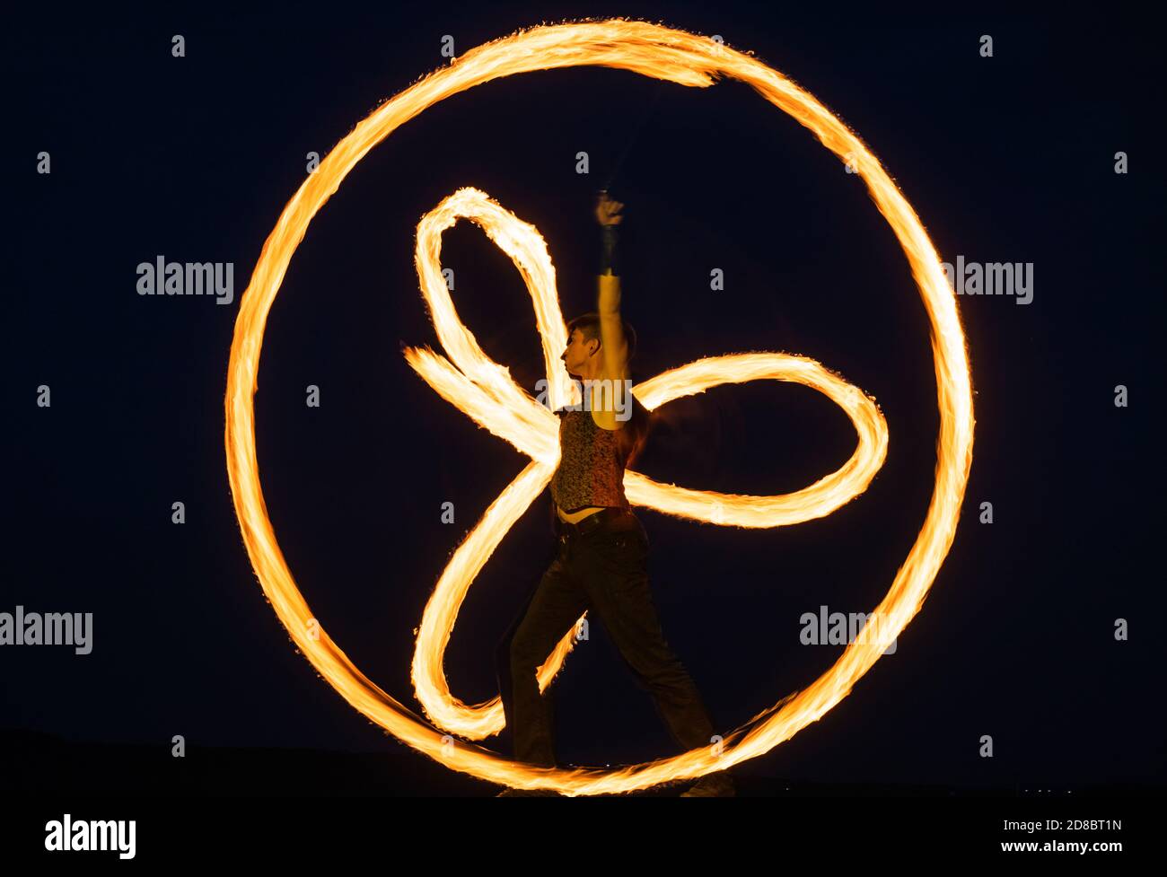 Having tricks for celebration. Man perform fire tricks in darkness. Fire  performance. Poi twirling. Holiday celebration. Night party. Outdoor  festival. Fun and entertainment Stock Photo - Alamy