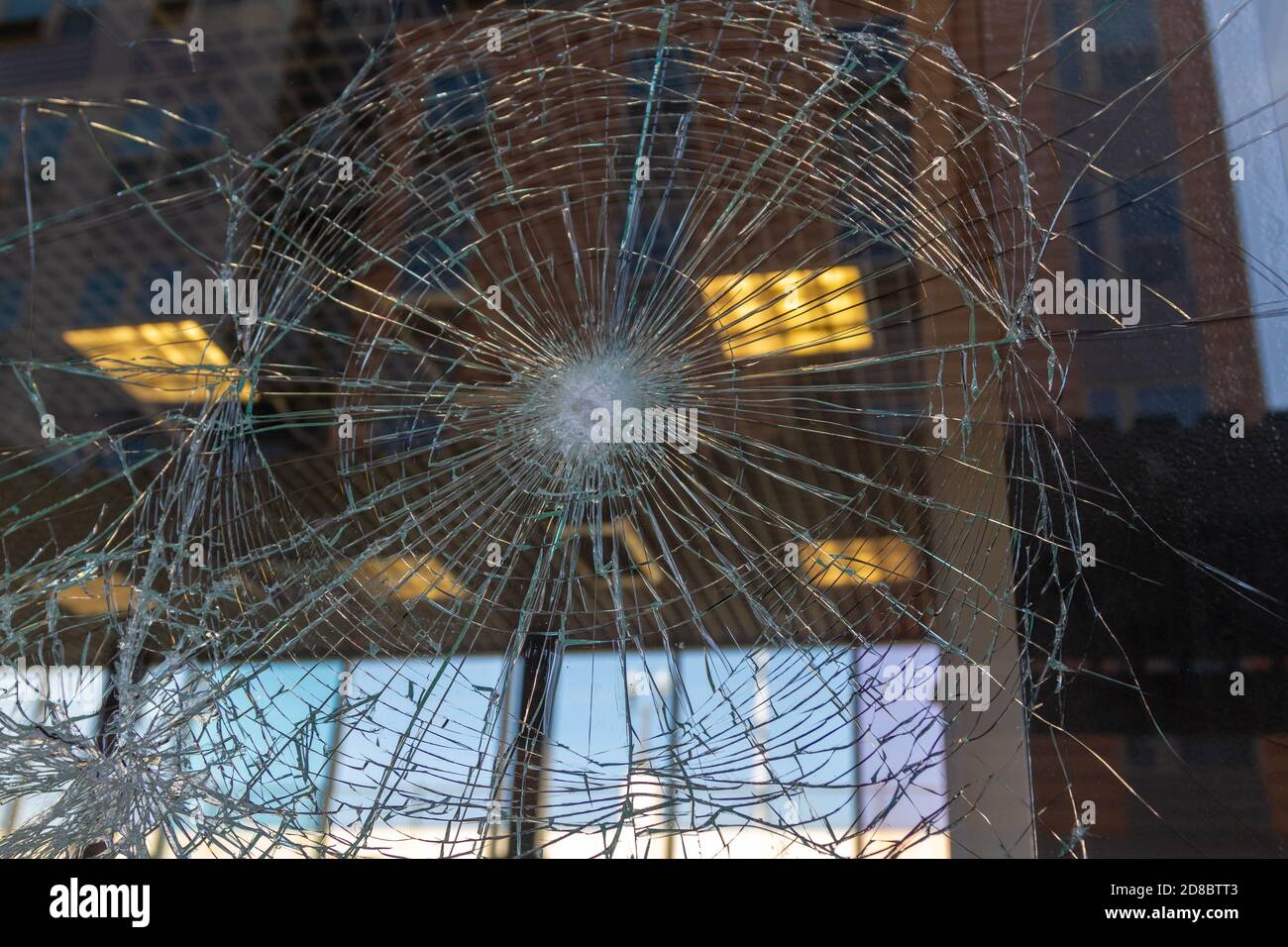 Minneapolis, MN - May 31, 2020: Shattered broken glass window at the ...