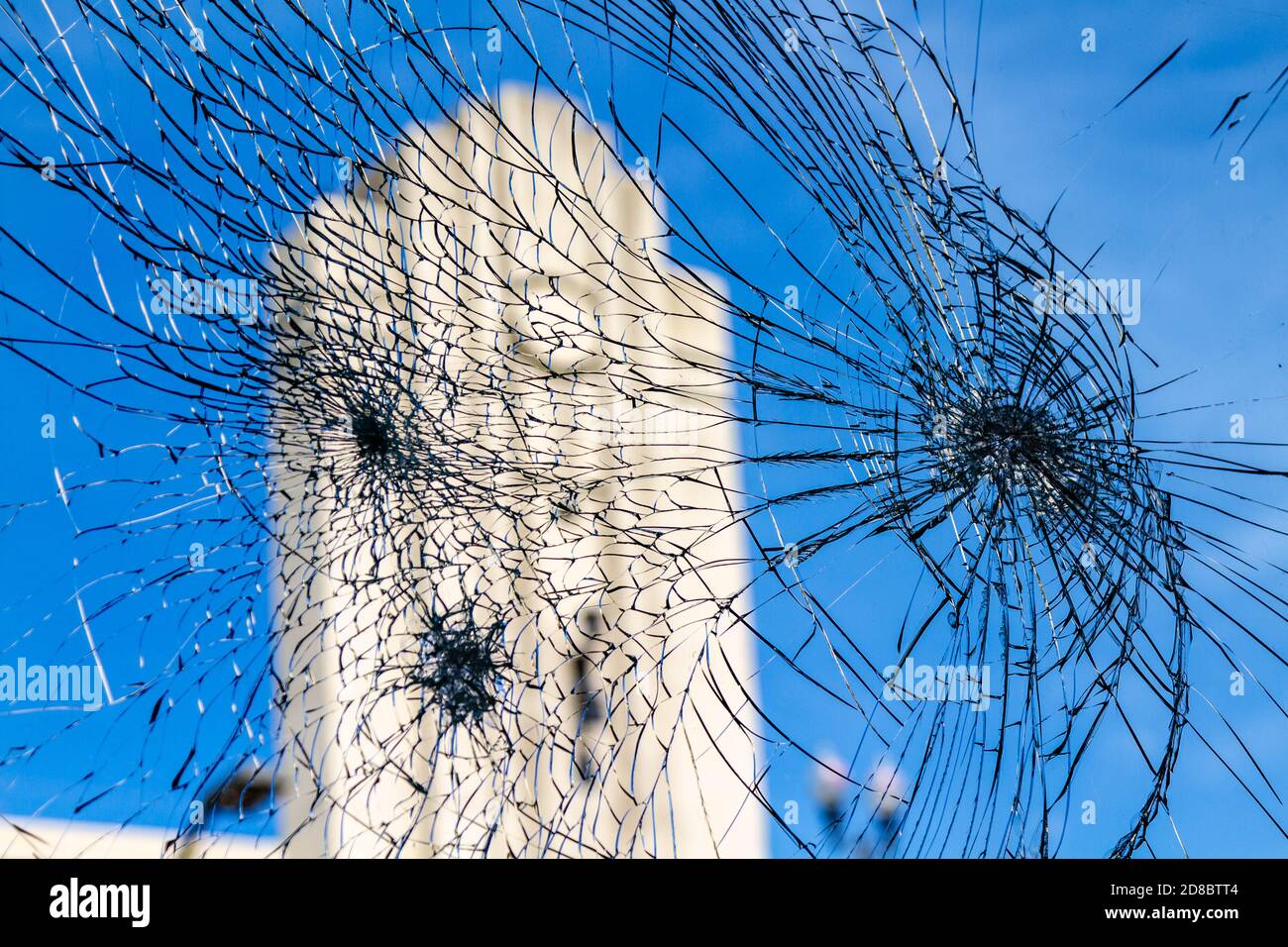 Minneapolis, MN - May 31, 2020: Shattered broken glass window at the ...