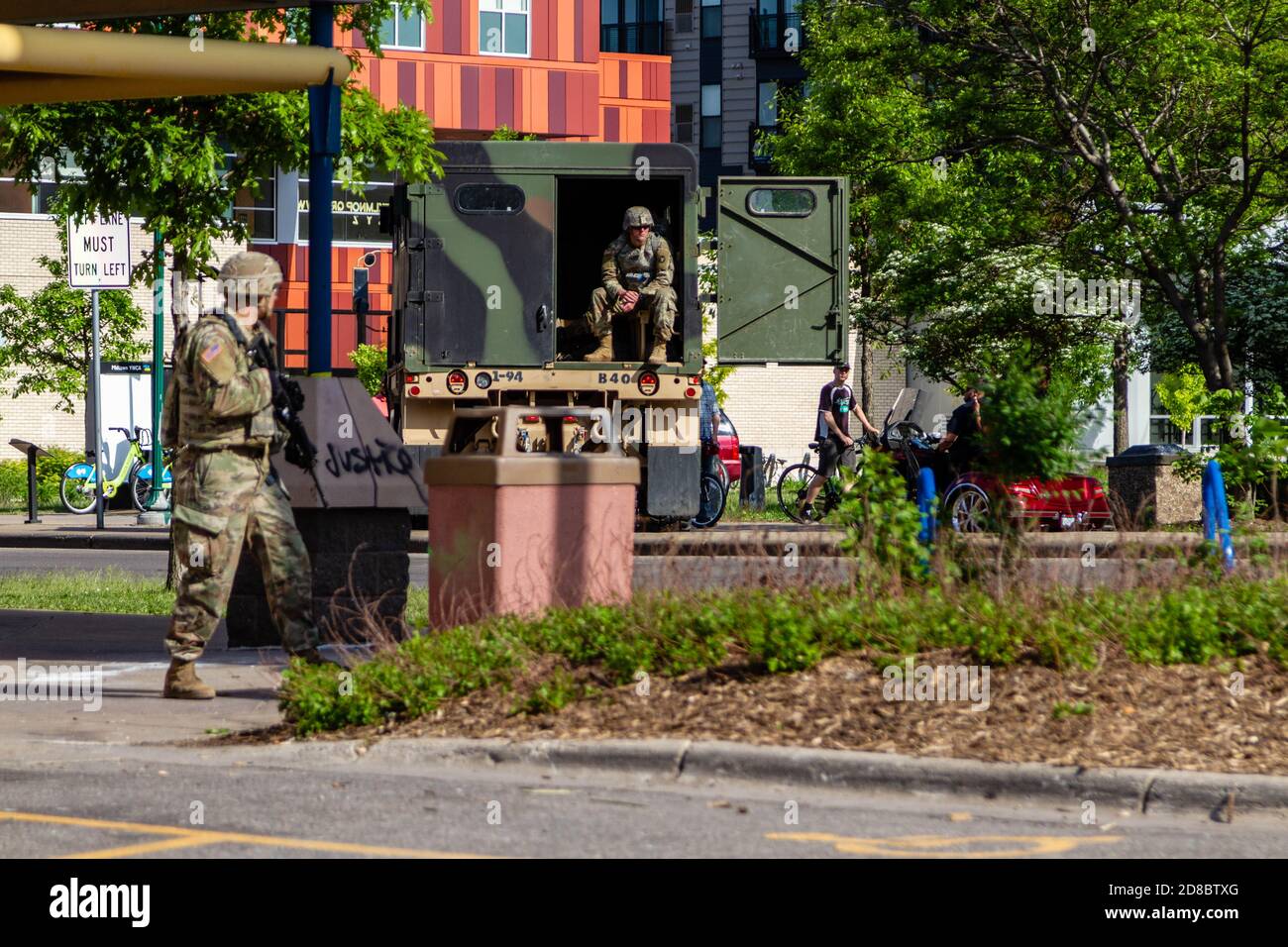 Minneapolis, MN - May 31, 2020: National Guard at the aftermath scene ...
