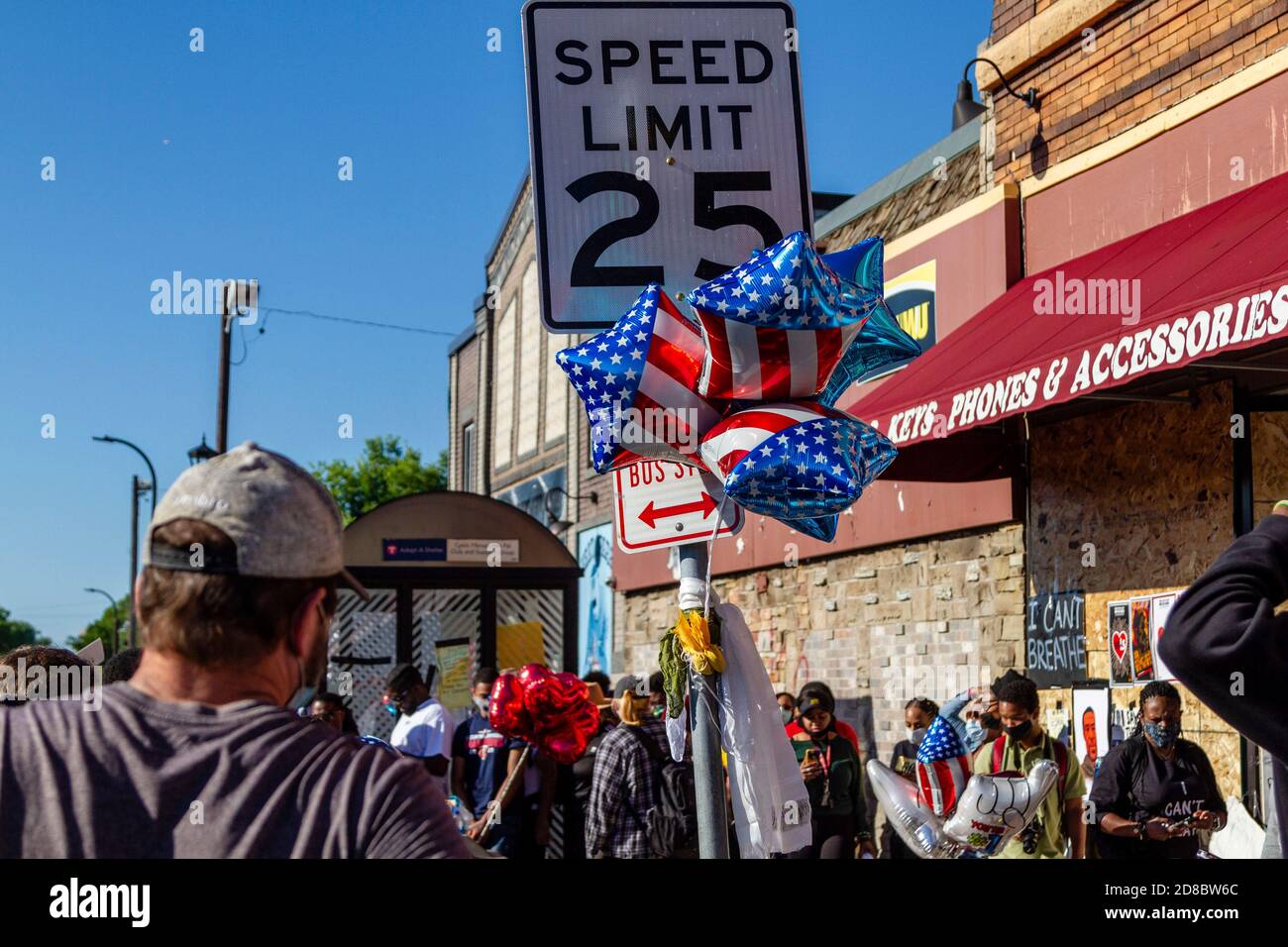 Minneapolis, MN - May 30, 2020: Memorial site at the aftermath scene of ...