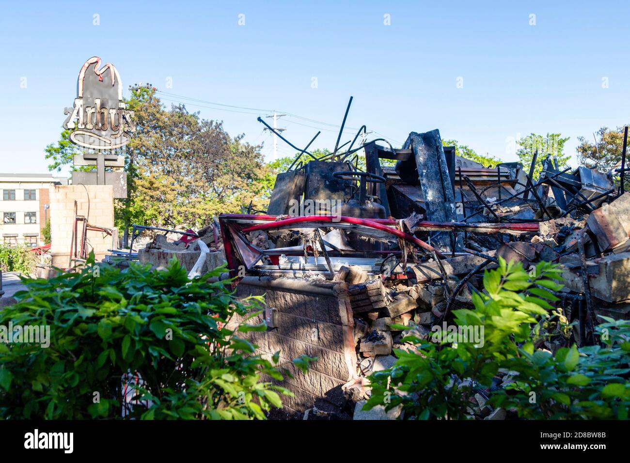 Minneapolis, MN - May 30, 2020: Arby's burned down building at the ...