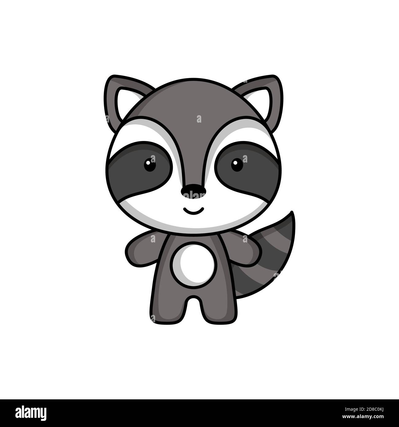 Cute cartoon raccoon logo template on white background. Mascot animal character design of album, scrapbook, greeting card, invitation, flyer, sticker, Stock Vector