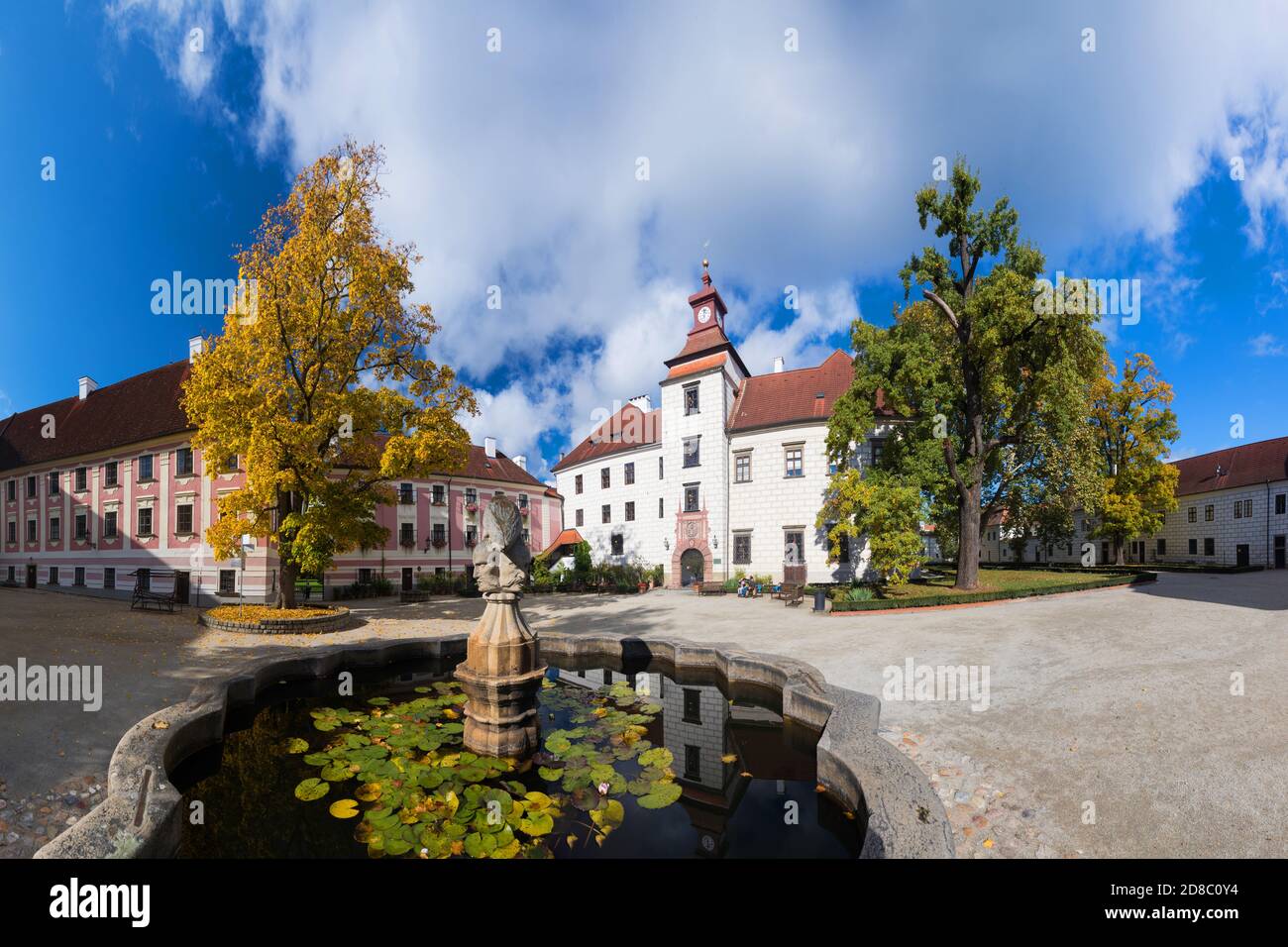 Trebone At the Courtyard of Trebon Castle. Renaissance palace in Trebon. Trebon ...