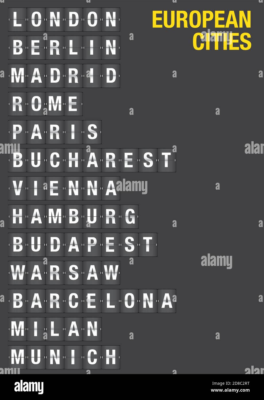 Name Of European Cities On Airport Flip Board Style Vector Font Design Stock Vector Image Art Alamy Name Of European Cities On Airport Flip Board Style Vector Font Design Stock Vector Image Art Alamy