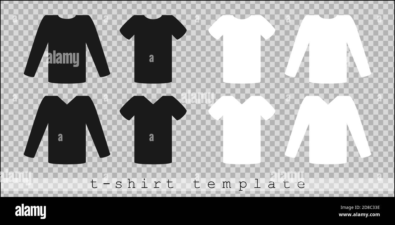 simple tshirt template vector illustration of a black white short and long sleeve t-shirt. mockup for your sweatshirt design printing on clothes Stock Vector