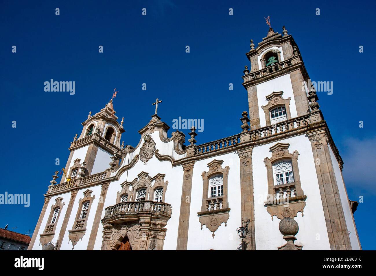 Facade of the Baroque Church of Our Lady of Mercy, built in the 18th century in the city of Viseu, in central region of Portugal Stock Photo