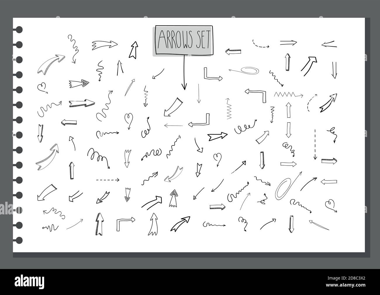 vector set of hand draw various arrows in sketch doodle style isolated on white. hand drawn collection of arrow elements for your business design infographic icons Stock Vector
