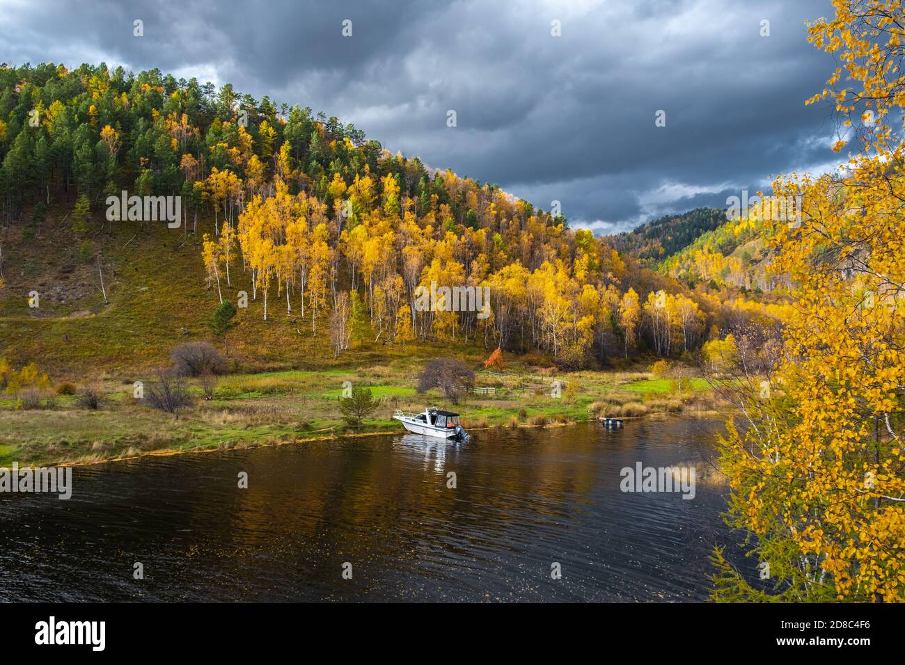 Dramatic stormy sky in the mountains autumn. Picturesque autumn landscape with a river a Natural landscape along the Circum-Baikal Rail Stock Photo - Alamy