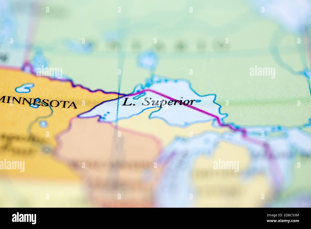 Shallow depth of field focus on geographical map location of Lake ...