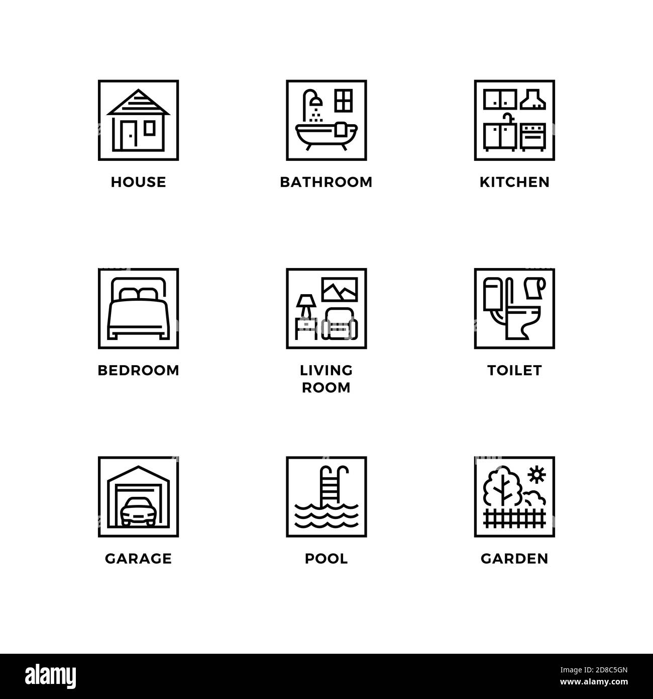 Vector set of design elements, logo design template, icons and badges for house. Line icon set, editable stroke. Stock Vector