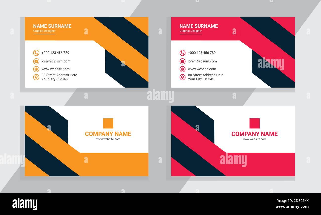 Creative and Clean Double-sided Business Card Template. Flat Design Vector Illustration. Stock Vector
