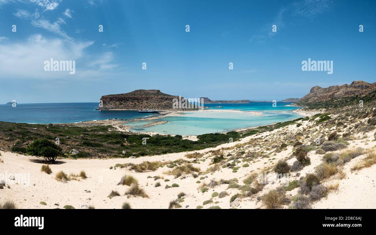 A day on the cruise ship to balos lagoon and Gramvousa island setting sail fron chania on the greek island of crete Stock Photo