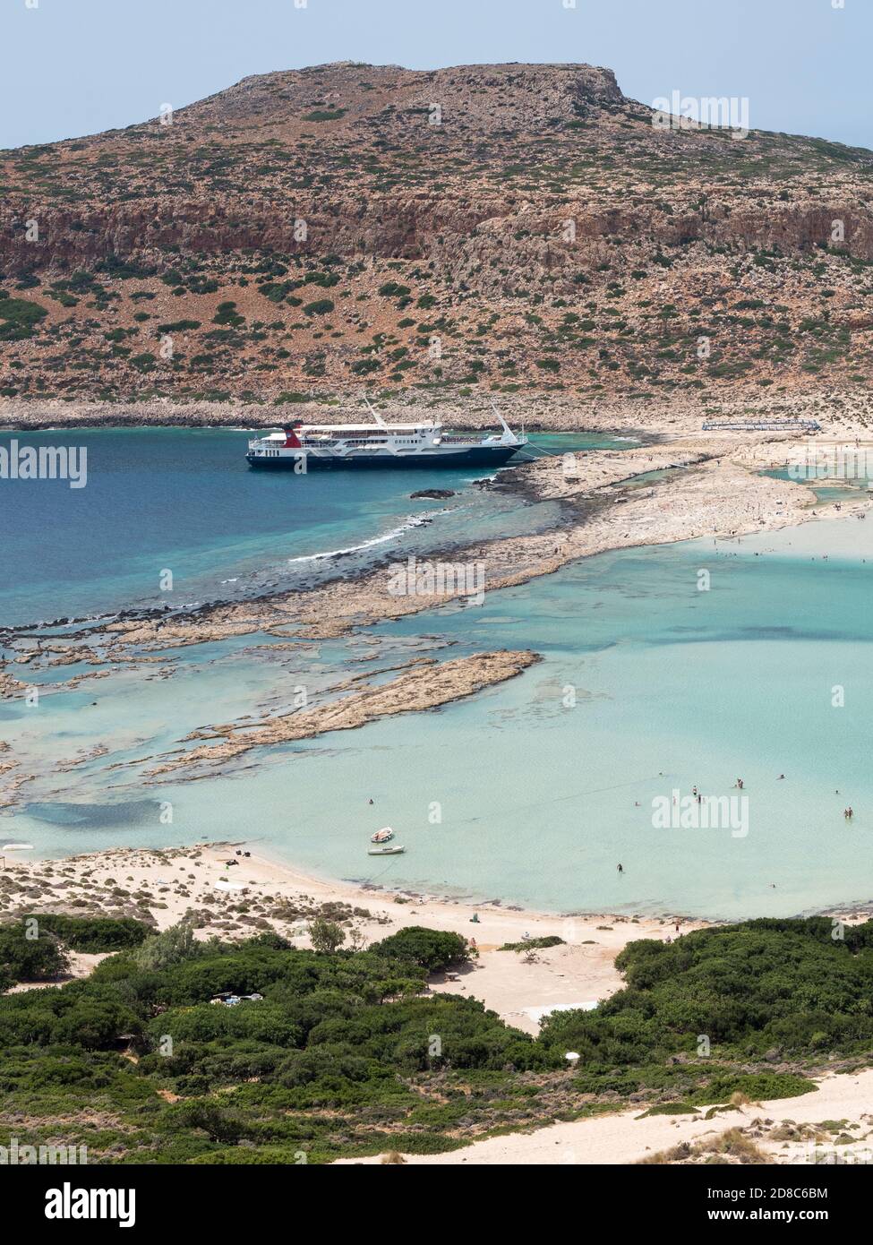 A day on the cruise ship to balos lagoon and Gramvousa island setting sail fron chania on the greek island of crete Stock Photo