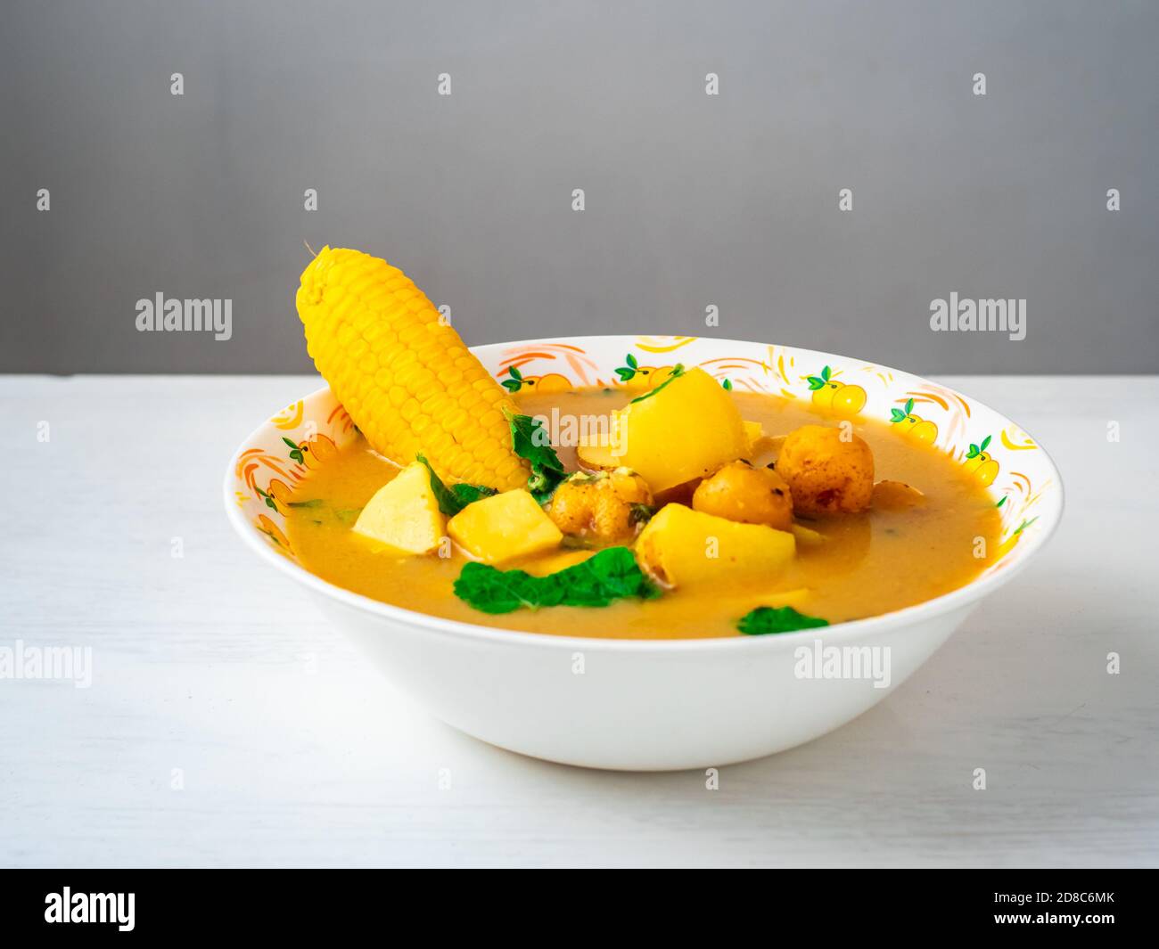 Bowl of Vegan Ajiaco, Traditional Pre Colombian Dish Stock Photo