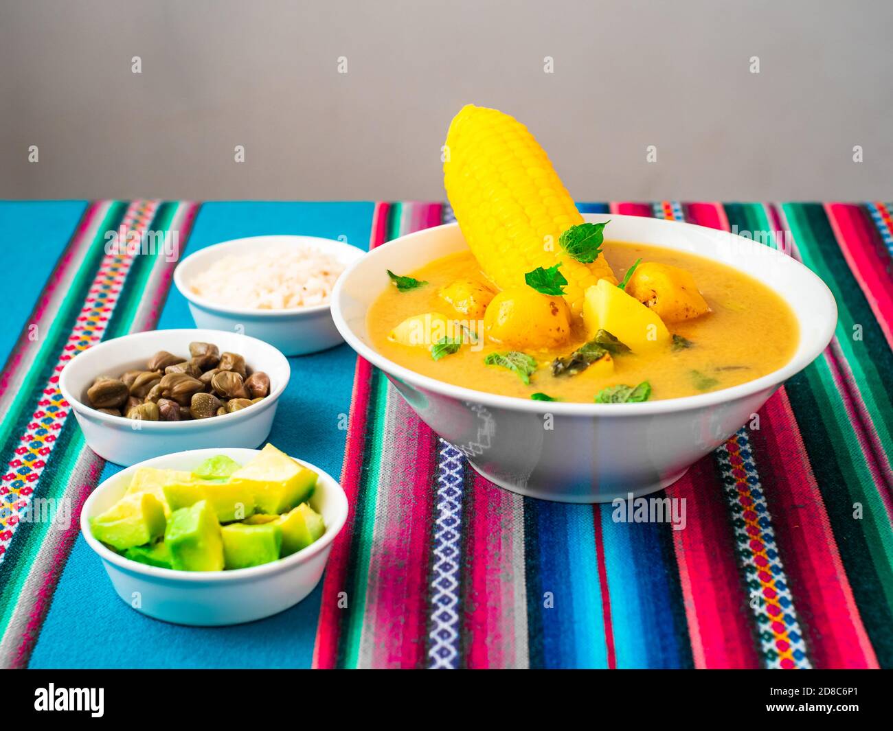 Bowl of Vegan Ajiaco, Traditional Pre Colombian Dish Stock Photo