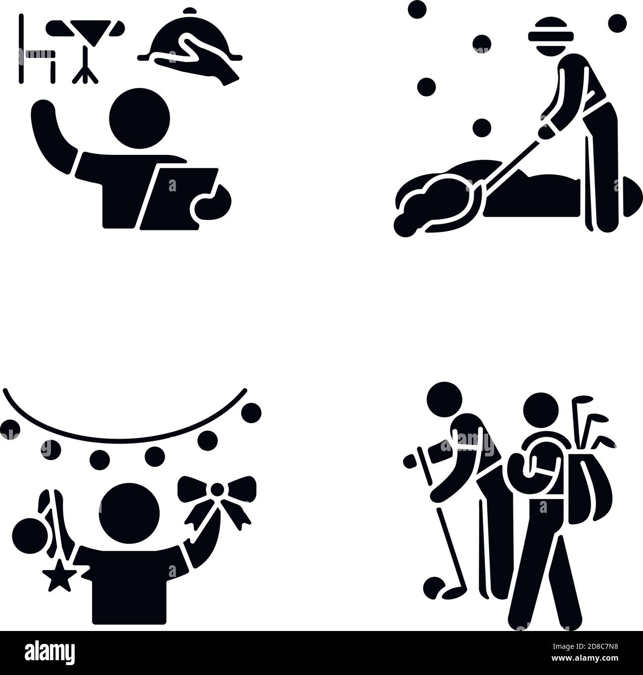 Easy jobs for 16-year-olds black glyph icons set on white space Stock Vector