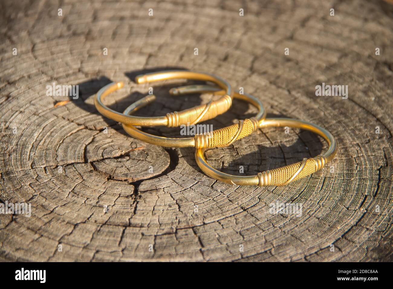 Male bracelet made made of coper wire by Maasai tribe member in Kenya Stock Photo