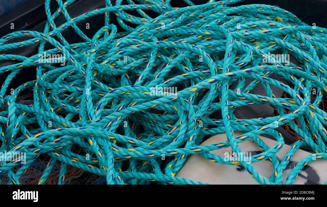 Background of bright turquoise blue nylon cord or rope landscape Stock Photo