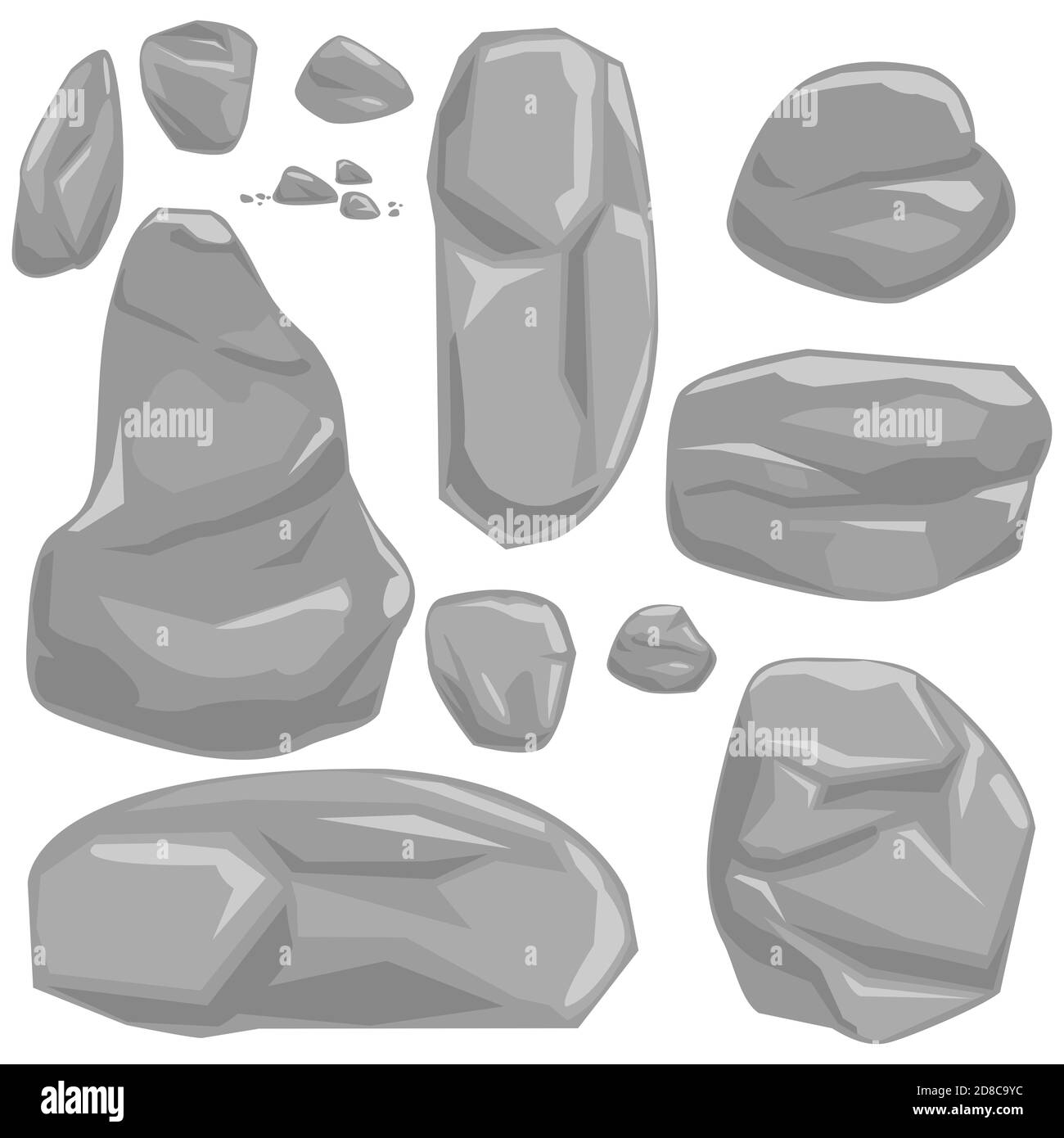 Gray stones collection. Rock stones and debris. Collection of stones ...