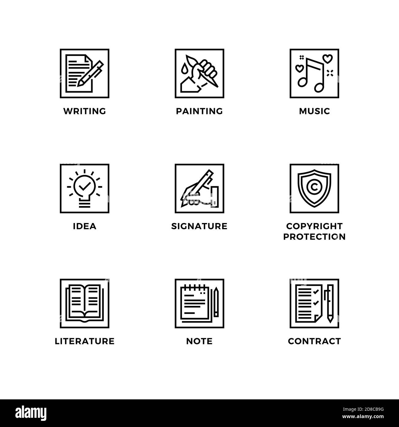 Vector set of design elements, logo design template, icons and badges for copyright. Line icon set, editable stroke. Stock Vector