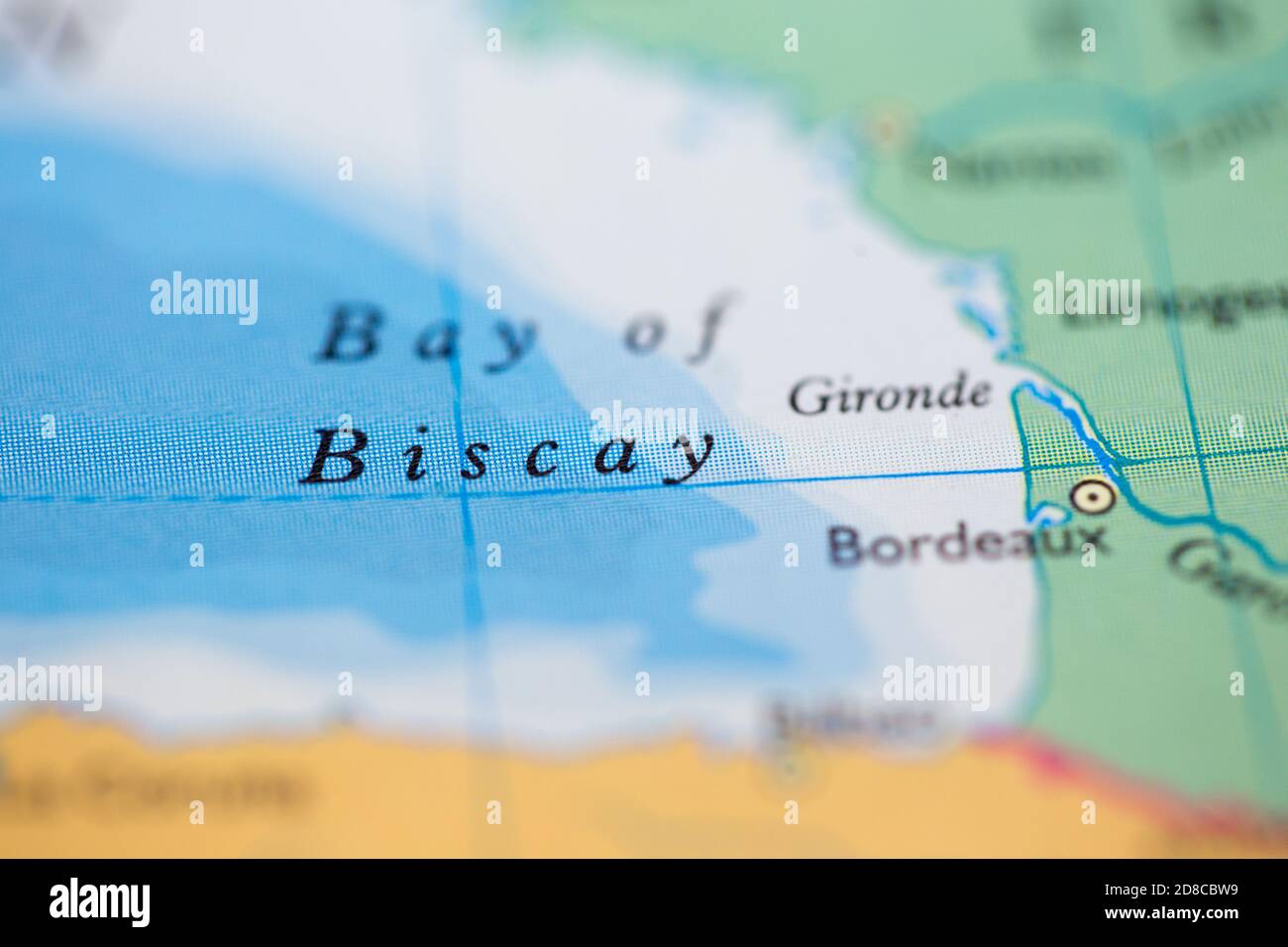 Shallow depth of field focus on geographical map location of Bay of