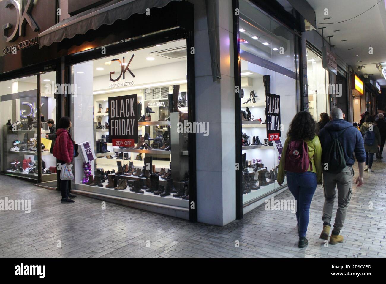 Shoes stores at Ermou street, the most commercial street of Athens - Athens,  Greece, November 28 2019 Stock Photo - Alamy