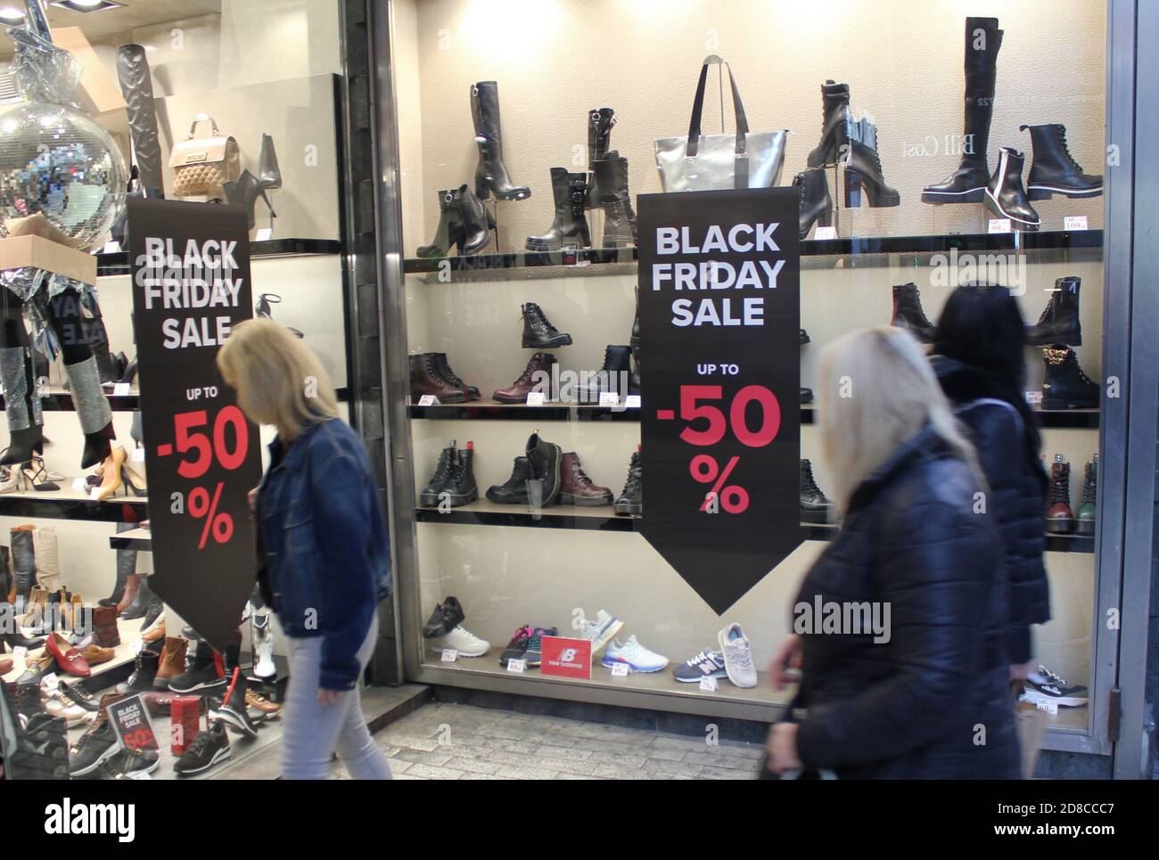 Shoes stores at Ermou street, the most commercial street of Athens