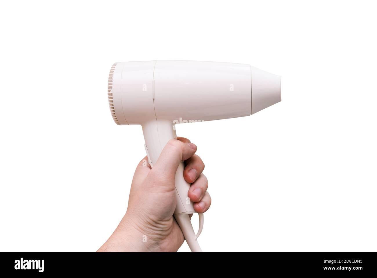 Hair dryer isolated on a white background. White hair dryer in the hand of  a woman for drying hair. Barber's tool for working in a beauty salon Stock  Photo - Alamy