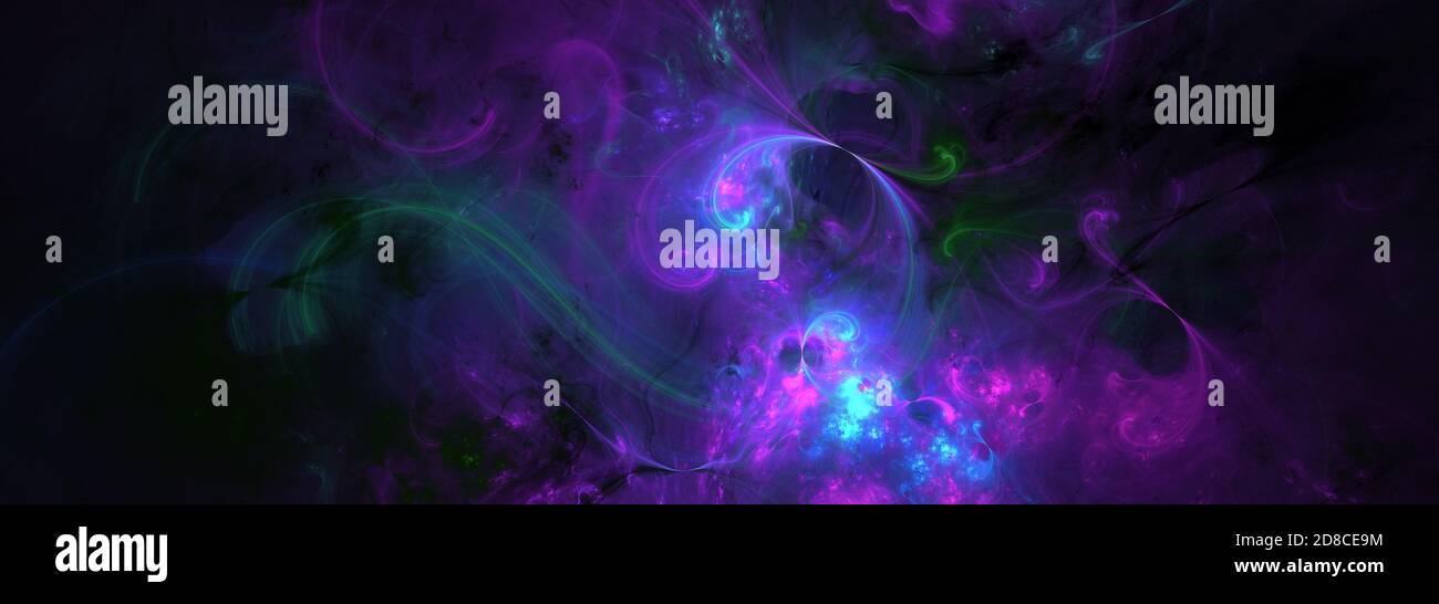 Fractal background horizontal image. Purple green abstract space Stock Photo