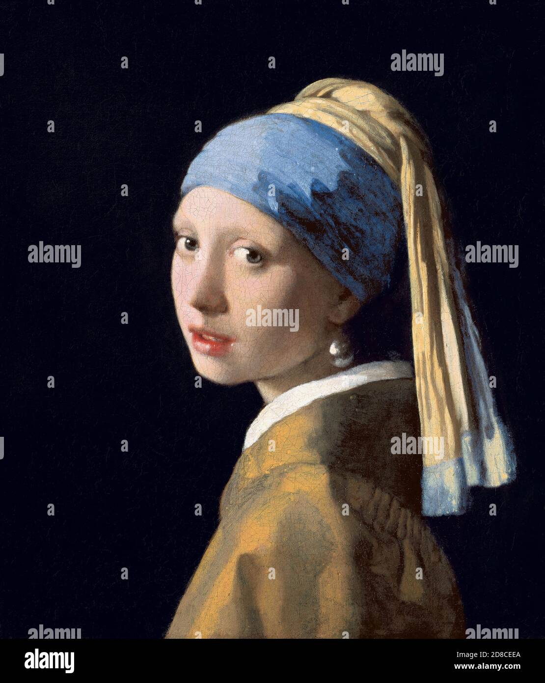 Title: Girl with a Pearl Earring Creator: Johannes Vermeer  Date: c.1665-6 Medium: Oil on canvas Dimensions: 44.5 x 39 cm Location: Mauritshuis, The Hague Stock Photo