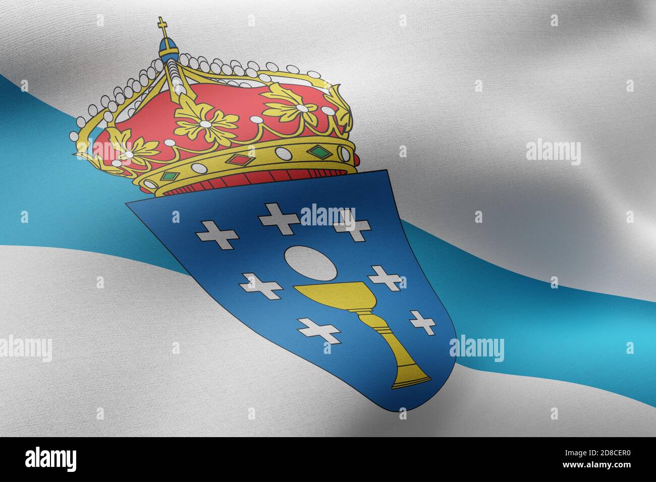 3d rendering of a silked Galicia Spanish Community flag Stock Photo - Alamy