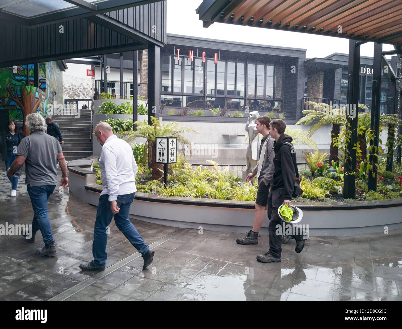 AUCKLAND, NEW ZEALAND - Oct 10, 2019: View of people walking on rooftop dining and entertainment precinct terrace in Westfield Newmarket Shopping Cent Stock Photo