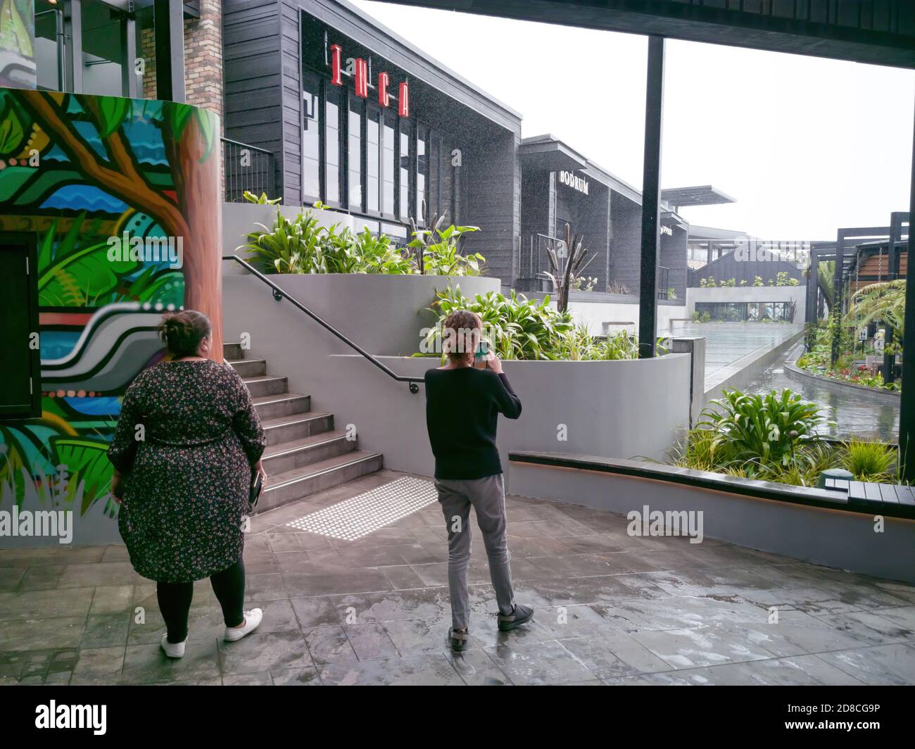 AUCKLAND, NEW ZEALAND - Oct 10, 2019: View of people photographing rooftop dining and entertainment precinct terrace in Westfield Newmarket Shopping C Stock Photo