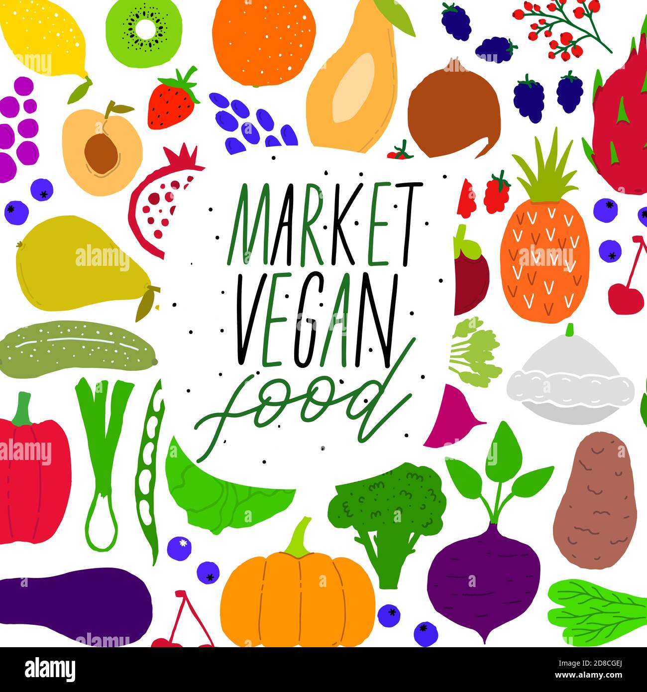 Vegan fruit and vegetable market. Design farm natural vitamin Stock ...